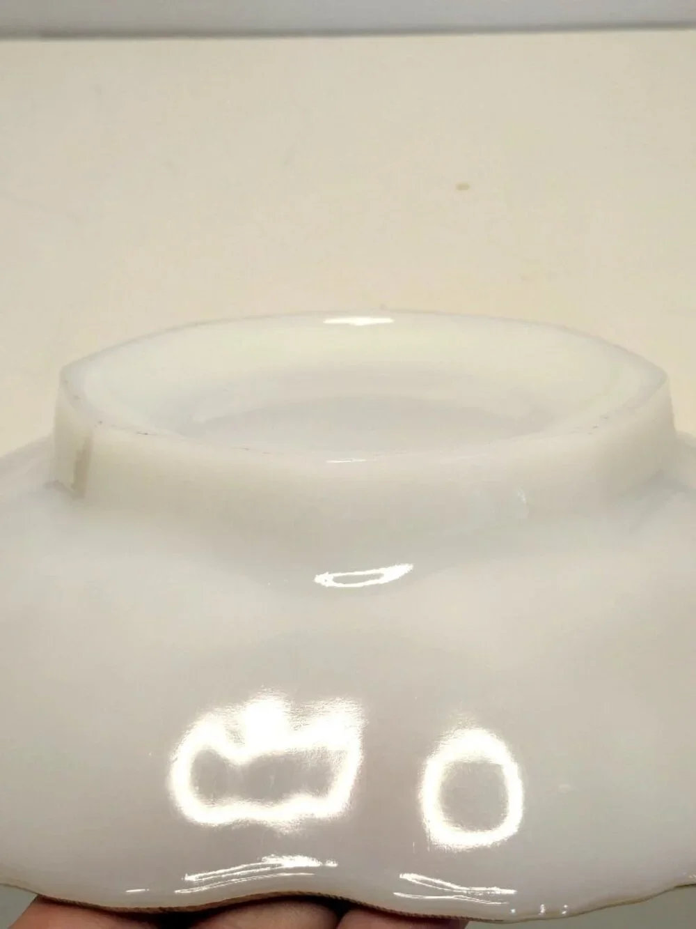 Vtg. Anchor Hocking White Milk Glass Fruit Bowl Embossed Grape Leaf Gold-Trimmed
